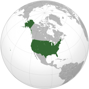 United States in green on the globe